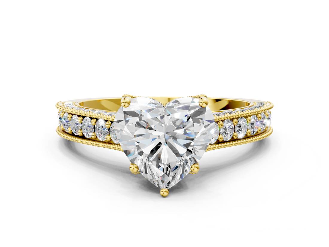Yellow gold Heart Cut Diamond Pave Band with Four-Prong Setting_37