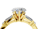 Yellow gold Heart Cut Diamond Ring with Baguette Side Stones, Channel Set Band, and Four-Prong Setting_8