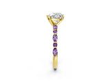 Yellow gold Heart Cut Diamond Ring with Marquise and Round with Amethyst side stone Side Stones and Four-Prong Setting_26