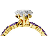 Yellow gold Heart Cut Diamond Ring with Marquise and Round with Amethyst side stone Side Stones and Four-Prong Setting_28