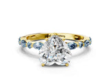 Yellow gold Heart Cut Diamond Ring with Marquise and Round with Aquamarine side stone Side Stones and Four-Prong Setting_12