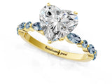 Yellow gold Heart Cut Diamond Ring with Marquise and Round with Aquamarine side stone Side Stones and Four-Prong Setting_13