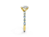 Yellow gold Heart Cut Diamond Ring with Marquise and Round with Aquamarine side stone Side Stones and Four-Prong Setting_14