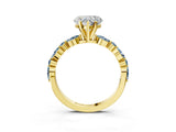 Yellow gold Heart Cut Diamond Ring with Marquise and Round with Aquamarine side stone Side Stones and Four-Prong Setting_15