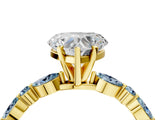 Yellow gold Heart Cut Diamond Ring with Marquise and Round with Aquamarine side stone Side Stones and Four-Prong Setting_16