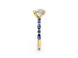 Yellow gold Heart Cut Diamond Ring with Marquise and Round with Blue Sapphire side stone Side Stones and Four-Prong Setting_38