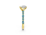 Yellow gold Heart Cut Diamond Ring with Marquise and Round with Blue Topaz side stone Side Stones and Four-Prong Setting_26