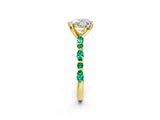 Yellow gold Heart Cut Diamond Ring with Marquise and Round with Emerald side stone Side Stones and Four-Prong Setting_50