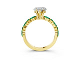 Yellow gold Heart Cut Diamond Ring with Marquise and Round with Emerald side stone Side Stones and Four-Prong Setting_51