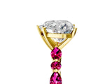 Yellow gold Heart Cut Diamond Ring with Marquise and Round with Garnet side stone Side Stones and Four-Prong Setting_29