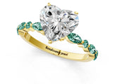 Yellow gold Heart Cut Diamond Ring with Marquise and Round with Green Sapphire side stone Side Stones and Four-Prong Setting_13