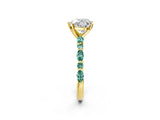 Yellow gold Heart Cut Diamond Ring with Marquise and Round with Green Sapphire side stone Side Stones and Four-Prong Setting_14