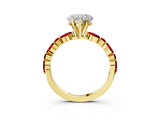 Yellow gold Heart Cut Diamond Ring with Marquise and Round with Ruby side stone Side Stones and Four-Prong Setting_27