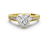 Yellow gold Heart Cut Diamond Ring with Milgrain Pavé Band and Four-Prong Setting_24