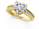 Yellow gold Heart Cut Diamond Ring with Milgrain Pavé Band and Four-Prong Setting_25