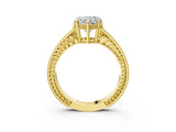 Yellow gold Heart Cut Diamond Ring with Milgrain Pavé Band and Four-Prong Setting_27