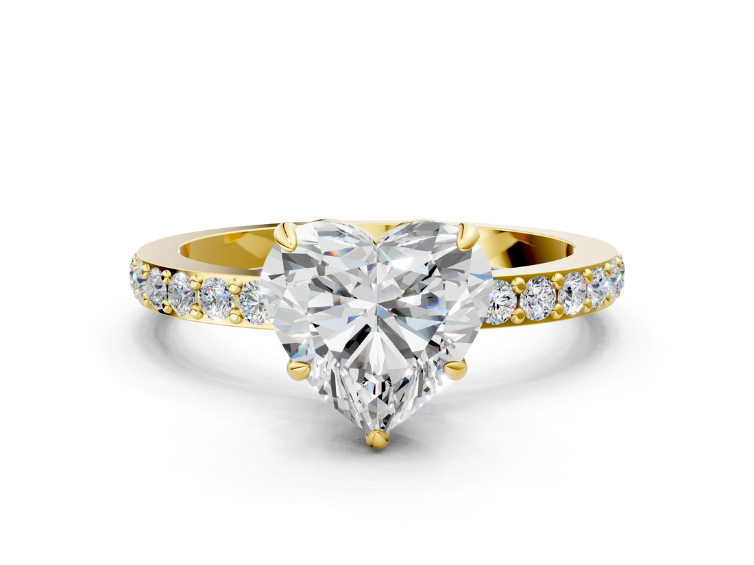 Yellow gold Heart Cut Diamond Ring with Pavé Band and Four-Prong Setting_55