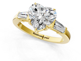 Yellow gold Heart Cut Diamond Ring with Tapered Baguette Side Stones in Four-Prong Setting_16