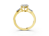 Yellow gold Heart Cut Diamond Ring with Tapered Baguette Side Stones in Four-Prong Setting_18