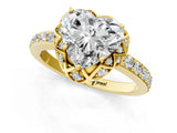 Yellow gold Heart Cut Diamond Scalloped Halo Engagement Ring with Round Shared Prong Band_13