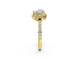 Yellow gold Heart Cut Diamond Scalloped Halo Engagement Ring with Round Shared Prong Band_14