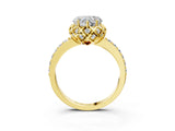 Yellow gold Heart Cut Diamond Scalloped Halo Engagement Ring with Round Shared Prong Band_15