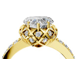 Yellow gold Heart Cut Diamond Scalloped Halo Engagement Ring with Round Shared Prong Band_16