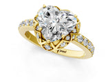 Yellow gold Heart Cut Diamond Scalloped Halo Engagement Ring with Round Shared Prong Band_25