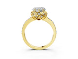 Yellow gold Heart Cut Diamond Scalloped Halo Engagement Ring with Round Shared Prong Band_27