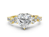 Yellow gold Heart Cut Diamond Scattered Round Accent Ring with Prong Setting_12