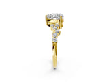 Yellow gold Heart Cut Diamond Scattered Round Accent Ring with Prong Setting_14