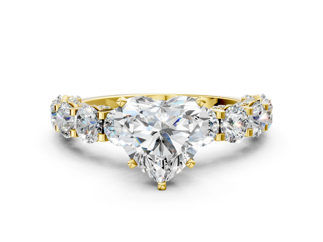 Yellow gold Heart Cut Diamond Side Stone Engagement Ring with Four-Prong Setting_24