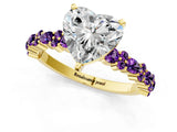Yellow gold Heart Cut Diamond Side Stone Solitaire Ring with Round with Amethyst side stone and Four-Prong Setting_1