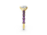 Yellow gold Heart Cut Diamond Side Stone Solitaire Ring with Round with Amethyst side stone and Four-Prong Setting_2