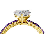 Yellow gold Heart Cut Diamond Side Stone Solitaire Ring with Round with Amethyst side stone and Four-Prong Setting_4