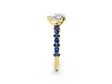 Yellow gold Heart Cut Diamond Side Stone Solitaire Ring with Round with Blue Sapphire side stone and Four-Prong Setting_2
