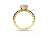 Yellow gold Heart Cut Diamond Side Stone Solitaire Ring with Round with Blue Sapphire side stone and Four-Prong Setting_3