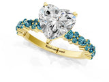 Yellow gold Heart Cut Diamond Side Stone Solitaire Ring with Round with Blue Topaz side stone and Four-Prong Setting_1