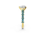 Yellow gold Heart Cut Diamond Side Stone Solitaire Ring with Round with Blue Topaz side stone and Four-Prong Setting_2