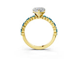Yellow gold Heart Cut Diamond Side Stone Solitaire Ring with Round with Blue Topaz side stone and Four-Prong Setting_3
