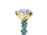 Yellow gold Heart Cut Diamond Side Stone Solitaire Ring with Round with Blue Topaz side stone and Four-Prong Setting_5