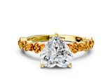 Yellow gold Heart Cut Diamond Side Stone Solitaire Ring with Round with Citrine side stone and Four-Prong Setting
