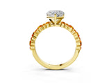 Yellow gold Heart Cut Diamond Side Stone Solitaire Ring with Round with Citrine side stone and Four-Prong Setting_3