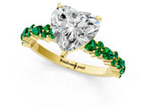 Yellow gold Heart Cut Diamond Side Stone Solitaire Ring with Round with Emerald side stone and Four-Prong Setting_1