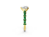 Yellow gold Heart Cut Diamond Side Stone Solitaire Ring with Round with Emerald side stone and Four-Prong Setting_2