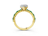 Yellow gold Heart Cut Diamond Side Stone Solitaire Ring with Round with Emerald side stone and Four-Prong Setting_3