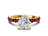 Yellow gold Heart Cut Diamond Side Stone Solitaire Ring with Round with Garnet side stone and Four-Prong Setting_24