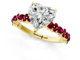 Yellow gold Heart Cut Diamond Side Stone Solitaire Ring with Round with Garnet side stone and Four-Prong Setting_25
