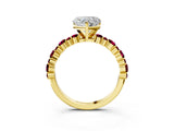 Yellow gold Heart Cut Diamond Side Stone Solitaire Ring with Round with Garnet side stone and Four-Prong Setting_27