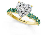 Yellow gold Heart Cut Diamond Side Stone Solitaire Ring with Round with Green Sapphire side stone and Four-Prong Setting_1